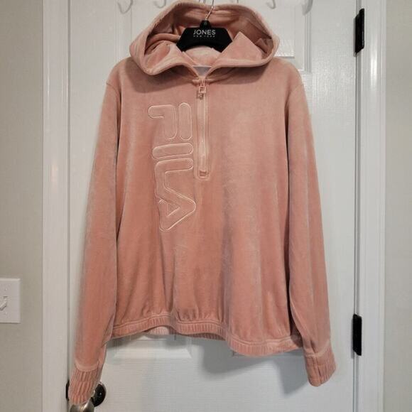 FILA Misty Rose Velour Quarter Zip Pullover Hoodie‎ Women's Size XL - Picture 2 of 16
